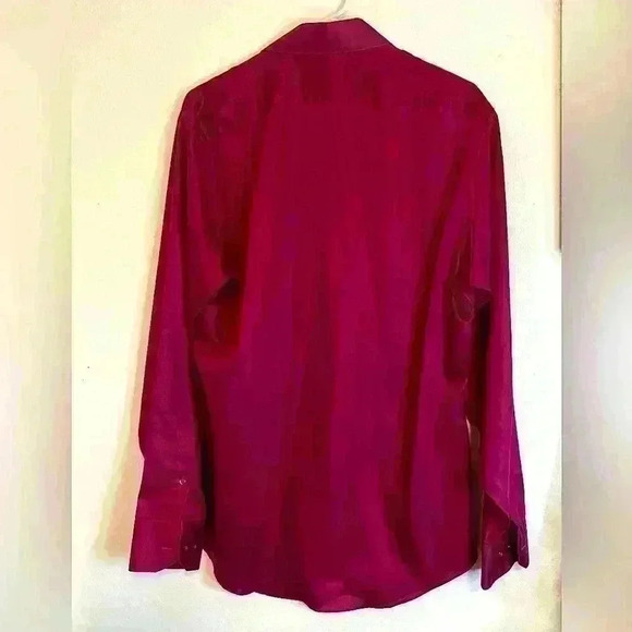 Geoffrey Beene wine fitted sateen wrinkle free dress shirt size 15 1/2 34-35 - Picture 6 of 7